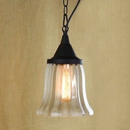 Lampada a sospensione vintage retrò country in metallo nero e vetro trasparente