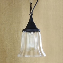 Lampada a sospensione vintage retrò country in metallo nero e vetro trasparente