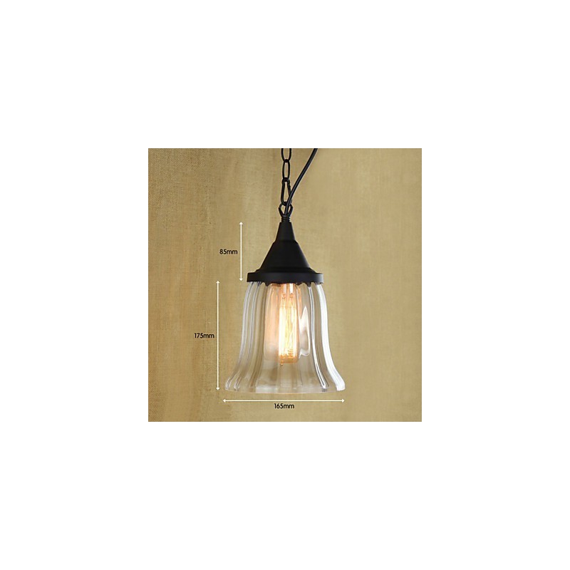 Lampada a sospensione vintage retrò country in metallo nero e vetro trasparente