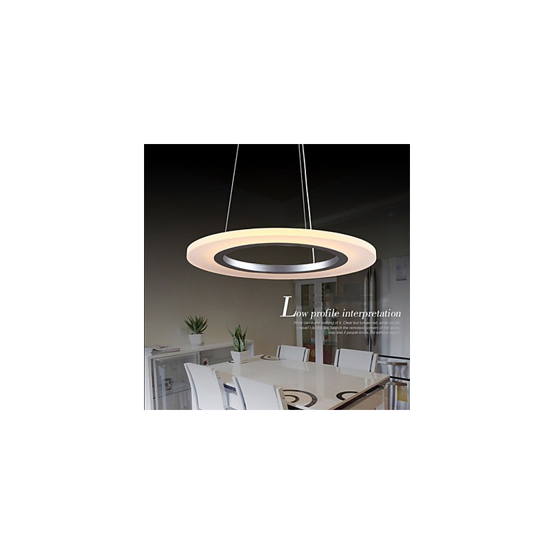 Lampadario a sospensione rotondo in acrilico lattiginoso con anello singolo