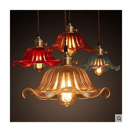 Lampadario a sospensione in vetro retrò Old Shanghai con cappuccio in rame