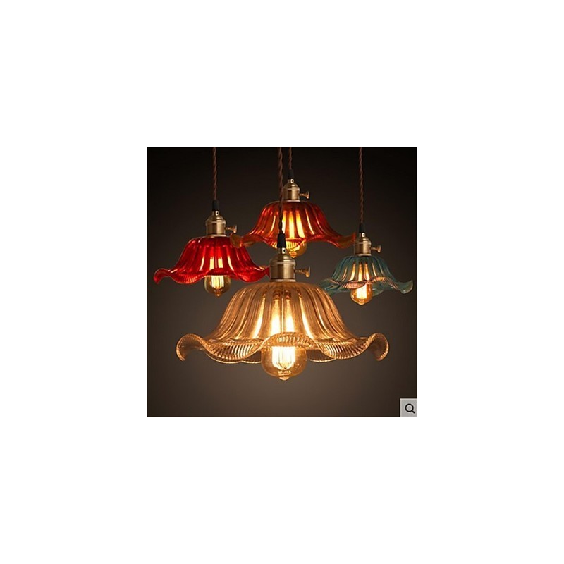 Lampadario a sospensione in vetro retrò Old Shanghai con cappuccio in rame