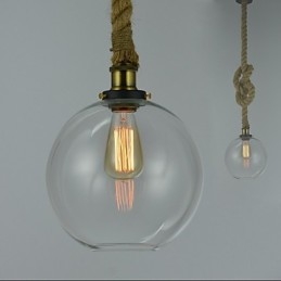 Lampada a sospensione vintage rustica in vetro trasparente con corda, 3 luci E26/E27