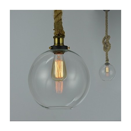 Lampada a sospensione vintage rustica in vetro trasparente con corda, 3 luci E26/E27