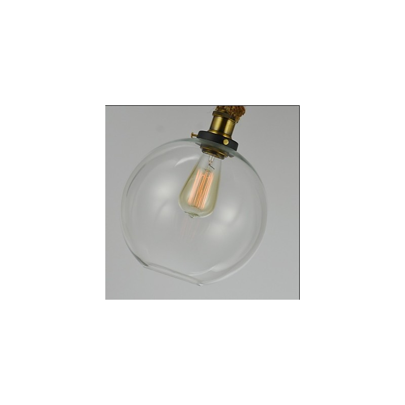 Lampada a sospensione vintage rustica in vetro trasparente con corda, 3 luci E26/E27