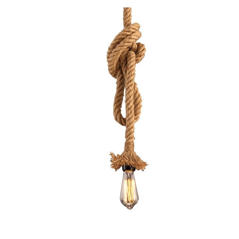Lampada a sospensione in corda di canapa 100 cm con 1 lampadina E26/E27