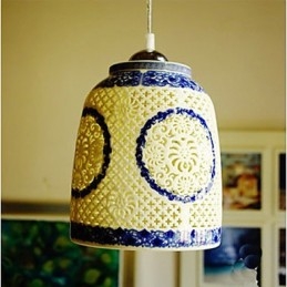 Lampada a sospensione retrò in ceramica blu a testa singola