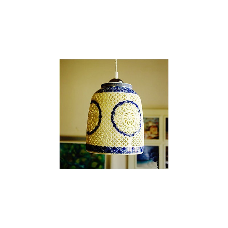 Lampada a sospensione retrò in ceramica blu a testa singola