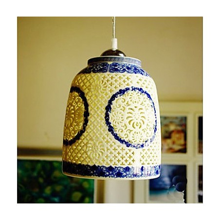 Lampada a sospensione retrò in ceramica blu a testa singola