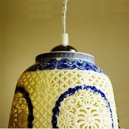 Lampada a sospensione retrò in ceramica blu a testa singola