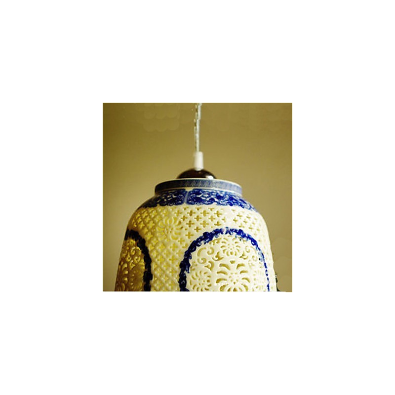 Lampada a sospensione retrò in ceramica blu a testa singola