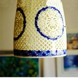 Lampada a sospensione retrò in ceramica blu a testa singola