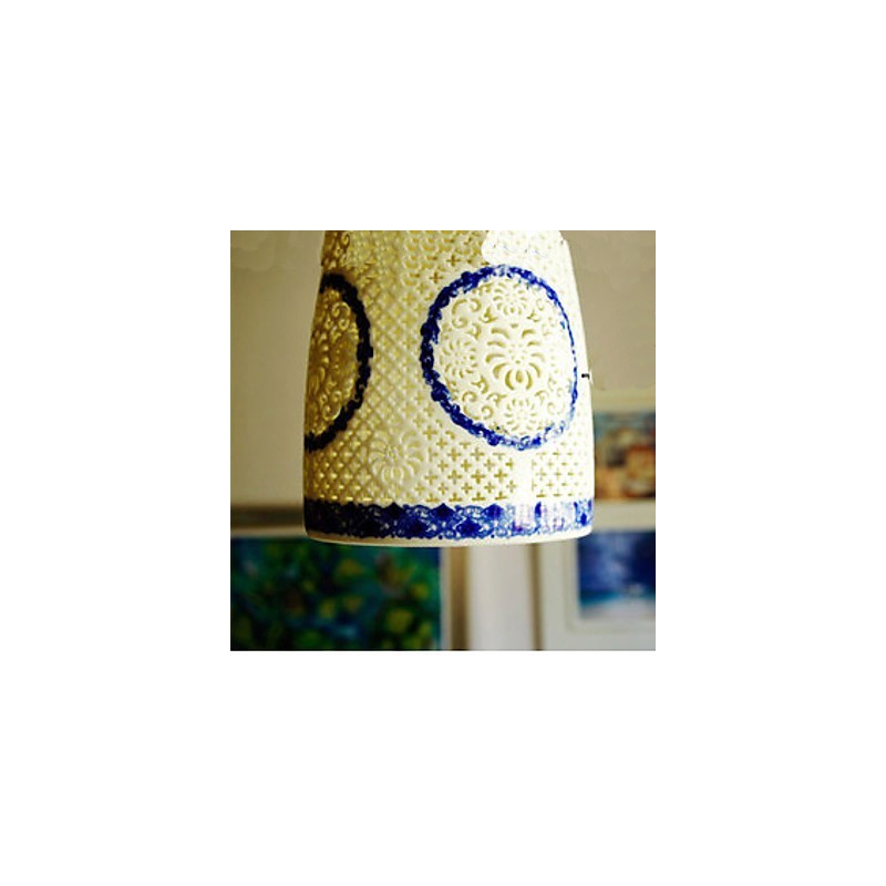Lampada a sospensione retrò in ceramica blu a testa singola