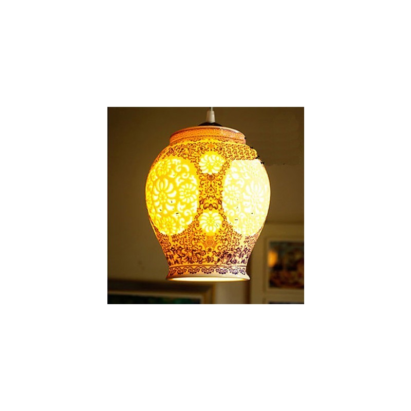Lampada a sospensione retrò in ceramica blu, 1 luce