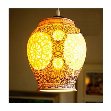 Lampada a sospensione retrò in ceramica blu, 1 luce