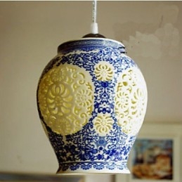 Lampada a sospensione retrò in ceramica blu, 1 luce