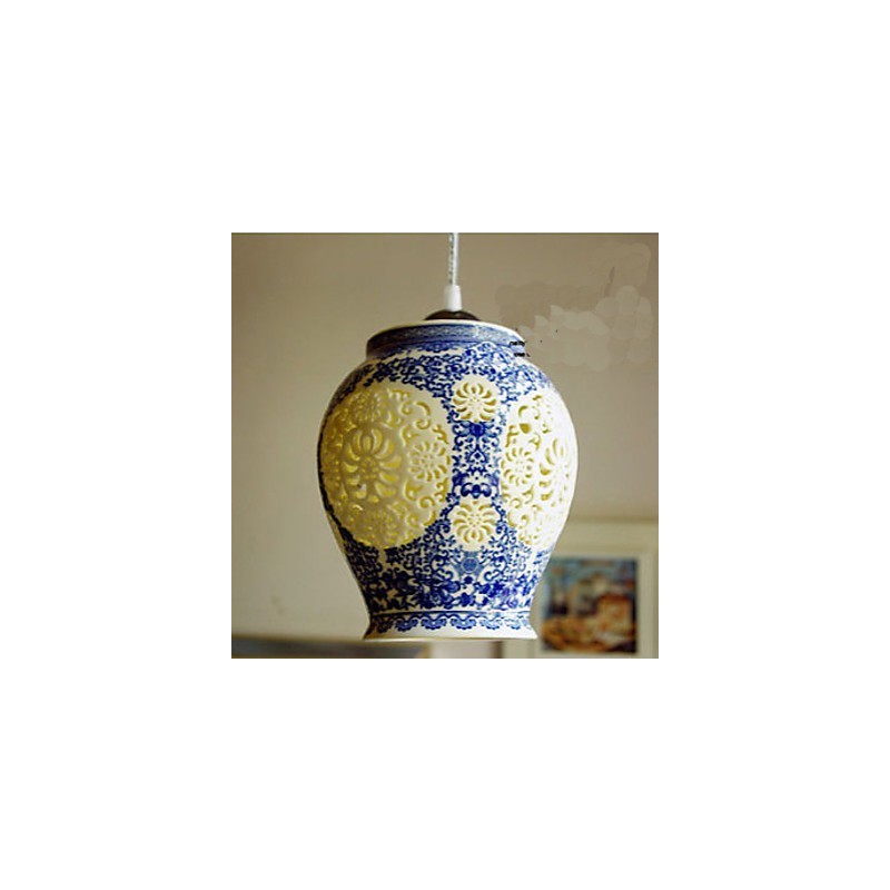 Lampada a sospensione retrò in ceramica blu, 1 luce