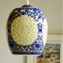 Lampada a sospensione retrò in ceramica blu a testa singola
