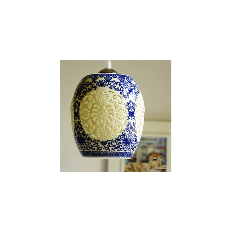 Lampada a sospensione retrò in ceramica blu a testa singola