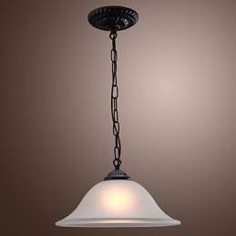 Lampada a sospensione mini classica tradizionale in bronzo con paralume in vetro bianco