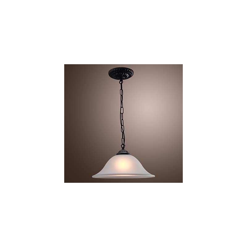 Lampada a sospensione mini classica tradizionale in bronzo con paralume in vetro bianco