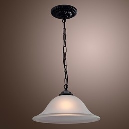 Lampada a sospensione mini classica tradizionale in bronzo con paralume in vetro bianco