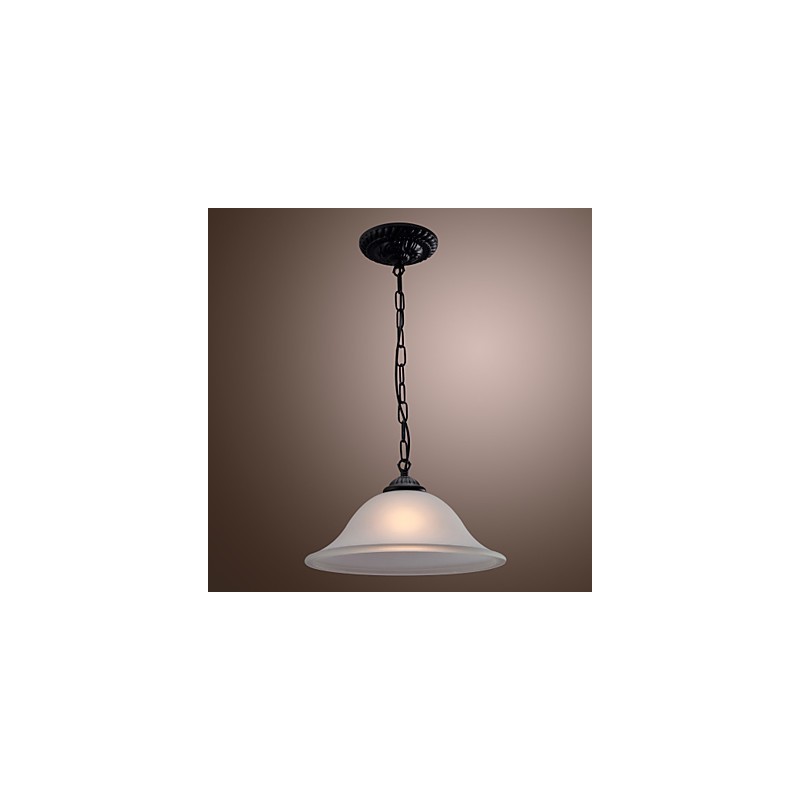 Lampada a sospensione mini classica tradizionale in bronzo con paralume in vetro bianco