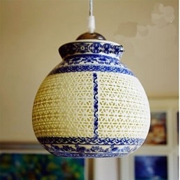 Lampada a sospensione in ceramica retrò blu a testa singola
