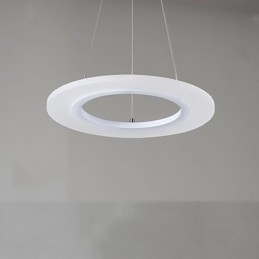 Lampadario a sospensione rotondo in acrilico lattiginoso con anello singolo