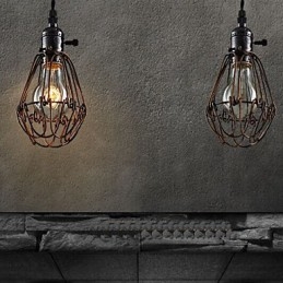 Lampada a sospensione industriale retrò americana mini in gabbia di ferro