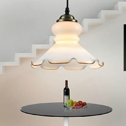 Lampada a sospensione vintage retrò country in metallo e vetro bianco 3 luci