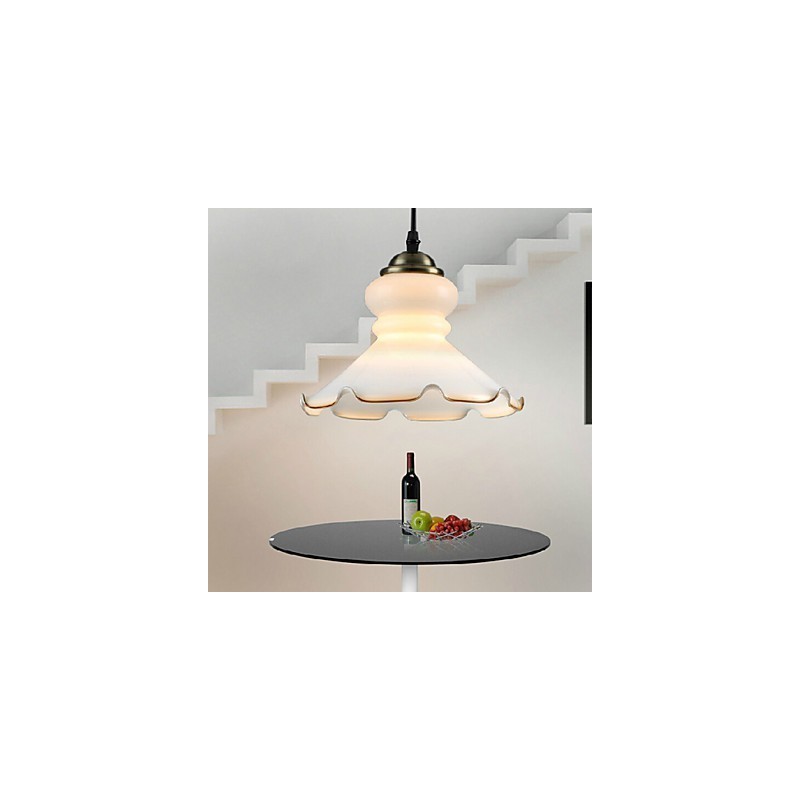 Lampada a sospensione vintage retrò country in metallo e vetro bianco 3 luci
