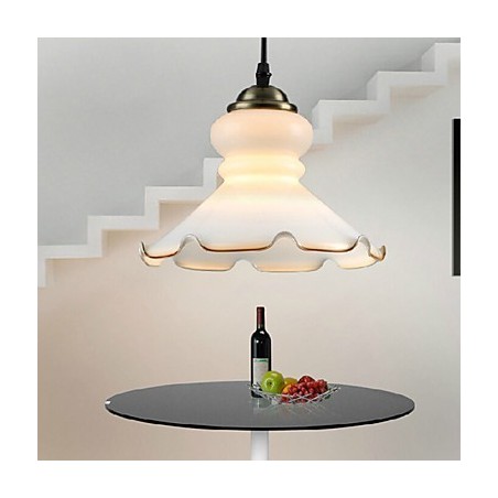 Lampada a sospensione vintage retrò country in metallo e vetro bianco 3 luci