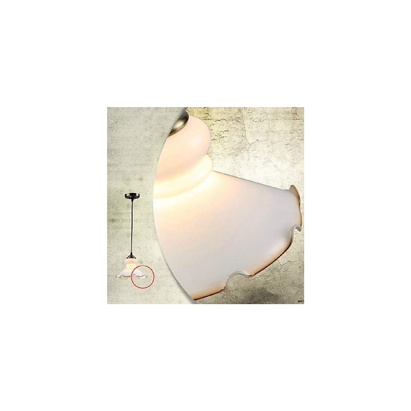 Lampada a sospensione vintage retrò country in metallo e vetro bianco 3 luci