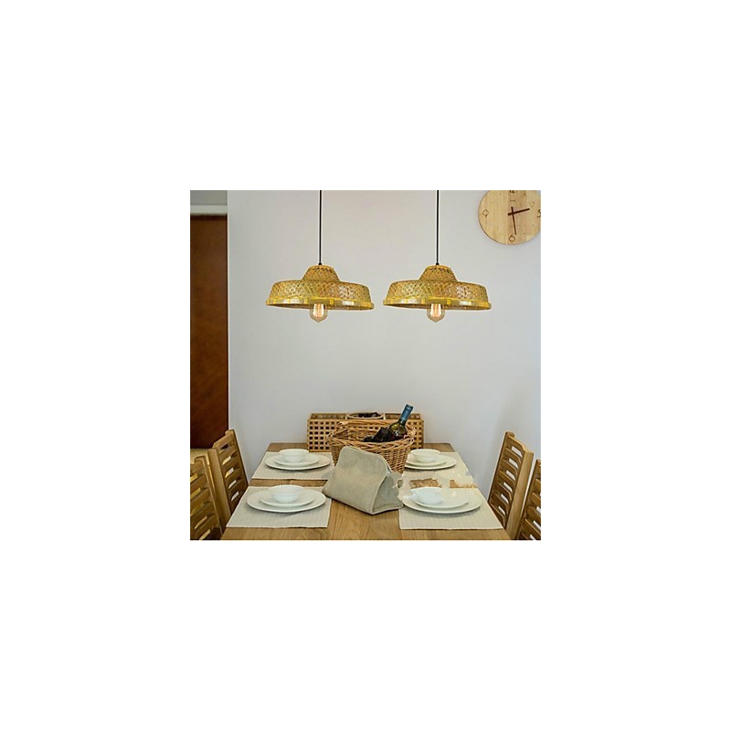 Lampada a sospensione in bambù stile vintage, 1 luce, E26/E27