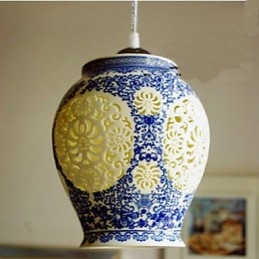 Lampada a sospensione in ceramica retrò blu a testa singola per scale