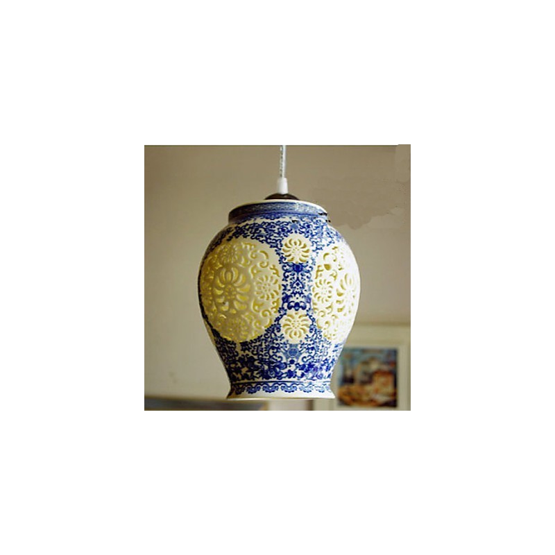 Lampada a sospensione in ceramica retrò blu a testa singola per scale