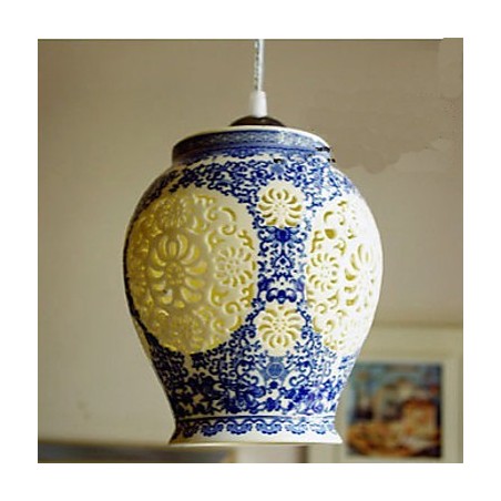 Lampada a sospensione in ceramica retrò blu a testa singola per scale