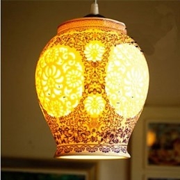 Lampada a sospensione in ceramica retrò blu a testa singola per scale