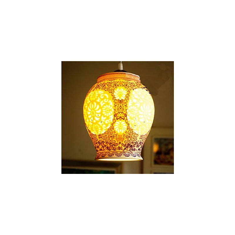 Lampada a sospensione in ceramica retrò blu a testa singola per scale