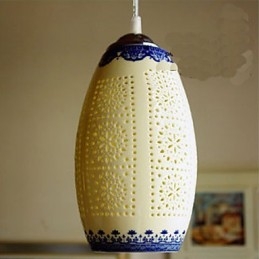 Lampada a sospensione in ceramica retrò blu, 1 luce