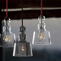 Lampada a sospensione in vetro trasparente e grigio Linea Profumo