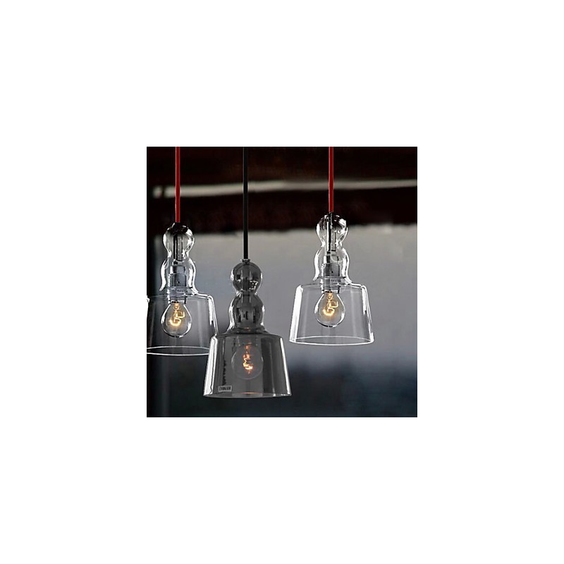 Lampada a sospensione in vetro trasparente e grigio Linea Profumo