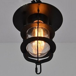 Lampada a sospensione vintage nera a gabbia con vetro e metallo