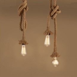 Lampada a sospensione in corda di canapa 100 cm con 1 lampadina E26/E27
