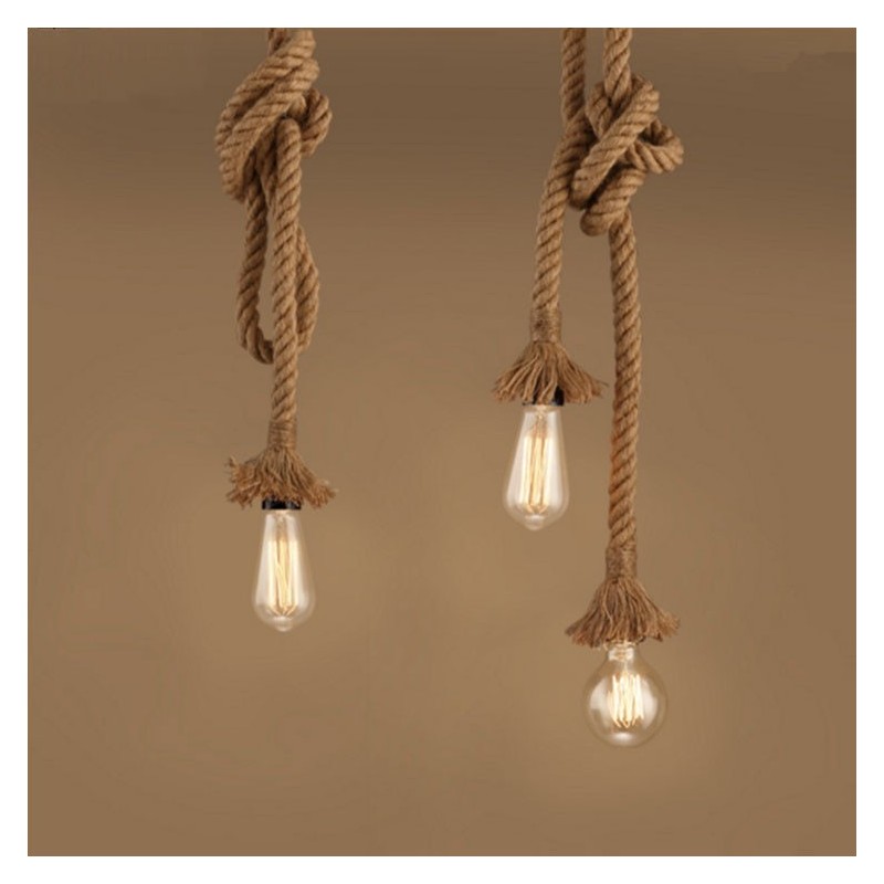 Lampada a sospensione in corda di canapa 100 cm con 1 lampadina E26/E27