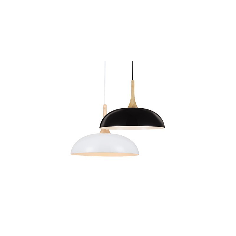 Mini lampada a sospensione moderna 1 luce bianco nero in alluminio e legno