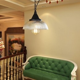 Lampada a sospensione classica vintage country in metallo nero con vetro trasparente