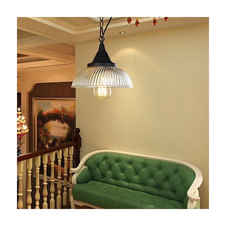 Lampada a sospensione classica vintage country in metallo nero con vetro trasparente