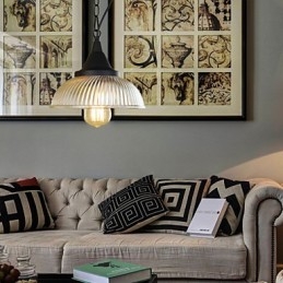 Lampada a sospensione classica vintage country in metallo nero con vetro trasparente